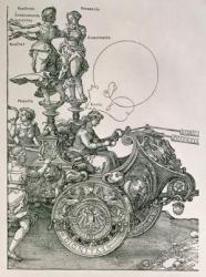 Design for 'The Great Triumphal Chariot of Emperor Maximilian I': detail showing the Virtues steering the team of horses, planned by Willibald Pirckheimer, pub. c.1518 (see also 77582) | Obraz na stenu