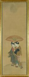 Two Lovers under an Umbrella (ink & colour on silk) | Obraz na stenu