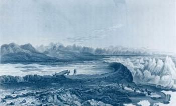 Launching Boats across a Reef opposite to Mount Conybeare, from 'Narrative of a Journey to the Shores of the Polar Sea in the Years 1819-22' by Sir John Franklin (1786-1847) engraved by Edward Finden (1791-1857) published 1823-28 (engraving) | Obraz na stenu