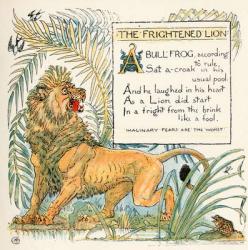 The Frightened Lion, illustration from 'Baby's Own Aesop', engraved and printed by Edmund Evans, London, published c.1920 (colour litho) | Obraz na stenu