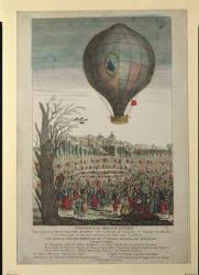 Hot-Air Balloon Experiment by the Montgolfier Brothers and Francois Pilatre de Rozier (1754-85) at Lyon, 19th January 1784 (coloured engraving) | Obraz na stenu
