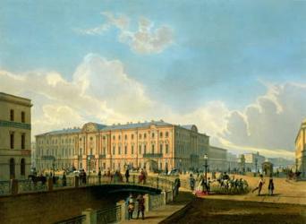 The Moyka Embankment and the Police Bridge in St. Petersburg, printed by J. Jacottet and Regamey, published by Lemercier, Paris, 1850s (colour litho) | Obraz na stenu