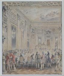Feast given by Madame du Barry (1743-93) for Louis XV on 2nd September 1771 at the inauguration of the Pavillon at Louveciennes, 1771 (pen & ink and w/c on paper) | Obraz na stenu
