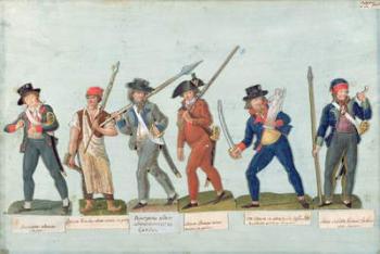 Sans Culotte Lighting his Pipe, Young Butcher, Bourgeois Going to Guard, Huntsman, Citizen Defending his Liberty, Sans Culotte Keeping Guard (gouache on paper) | Obraz na stenu