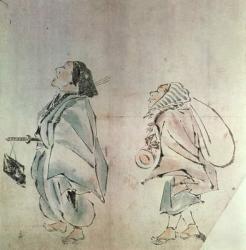 Samurai being followed by a servant (ink and wash on paper) | Obraz na stenu