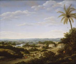 Brazilian landscape with natives on a road approaching a village, 1665 (oil on panel) | Obraz na stenu