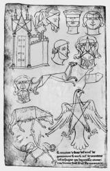 Ms Fr 19093 fol.18v Various drawings (facsimile copy) (pen & ink on paper) (b/w photo) | Obraz na stenu