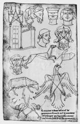 Ms Fr 19093 fol.18v Various drawings (facsimile copy) (pen & ink on paper) (b/w photo) | Obraz na stenu