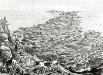 Panoramic view of India from the Himalaya Mountains, designed by T. Packer, 1857 (engraving) (b/w photo) | Obraz na stenu