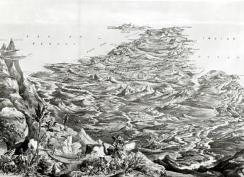 Panoramic view of India from the Himalaya Mountains, designed by T. Packer, 1857 (engraving) (b/w photo) | Obraz na stenu