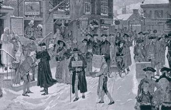 Christmas Morning in Old New York Before the Revolution, illustration from Harper's Weekly, pub. 25th December 1880 (litho) | Obraz na stenu