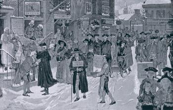 Christmas Morning in Old New York Before the Revolution, illustration from Harper's Weekly, pub. 25th December 1880 (litho) | Obraz na stenu