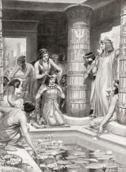 Guests arriving for dinner in ancient Egypt were given water to wash thier feet and hands, annointed with scented oil and crowned with garlands of flowers, from Hutchinson's History of the Nations, pub.1915 | Obraz na stenu