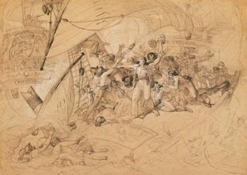'Le Vengeur du Peuple' Sinking at the Battle of Ouessant, 1st June 1794 (graphite on paper) | Obraz na stenu