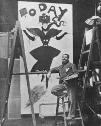 Dudley Hardy painting a poster for the magazine journal 'Today', c.1890s (b/w photo) | Obraz na stenu