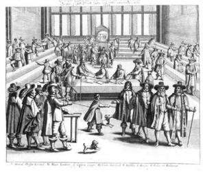 Oliver Cromwell (1599-1658) Dissolving The Parliament (engraving) (b/w photo) | Obraz na stenu