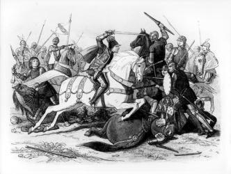 Richard III (1452-85) at the Battle of Bosworth in 1485 (engraving) (b&w photo) | Obraz na stenu