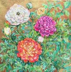 Easter's Promise, Ranunculus, Tryptic, 2016, (oil on canvas) | Obraz na stenu