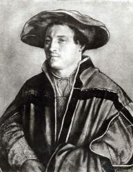 Portrait of a man with a red hat, c.1530 (chalk & w/c on paper) (b/w photo) | Obraz na stenu