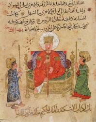 MS Ahmed III 3206 Sultan on his throne, illustration from 'Kitab Mukhtar al-Hikam wa-Mahasin al-Kilam' by Al-Mubashir (pen & ink and gouache on paper) | Obraz na stenu