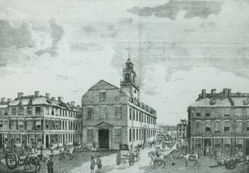 South West View of The Old State House, Boston, 1881 (litho) (b/w photo) | Obraz na stenu