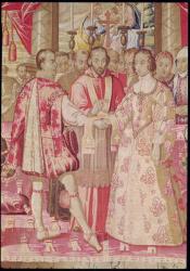 The Charles V Tapestry depicting the Marriage of Charles V (1500-58) to Isabella of Portugal (1503-39) in 1526, detail of the cardinal blessing the couple, Bruges, c.1630-40 (detail of 78692) | Obraz na stenu