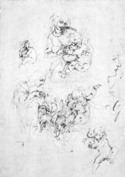 Studies for a Madonna with a cat, c.1478-80 (pen and ink over black chalk on paper) | Obraz na stenu