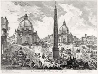 Veduta della Piazza del Popolo, c.1750 (etching) (b/w photo) | Obraz na stenu