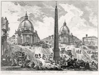 Veduta della Piazza del Popolo, c.1750 (etching) (b/w photo) | Obraz na stenu