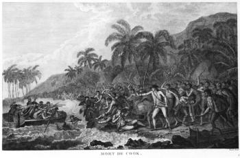 The Death of Captain James Cook (1728-79) 14th February 1779 (engraving) (b/w photo) | Obraz na stenu