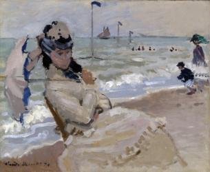 Camille on the Beach in Trouville, 1870 (oil on canvas) | Obraz na stenu