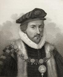 Sir Christopher Hatton, engraved by Bocquet, illustration from 'A catalogue of Royal and Noble Authors, Volume II', published in 1806 (litho) | Obraz na stenu