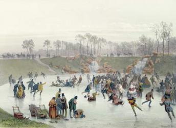 Skaters on the Lake at Bois de Boulogne (colour litho) | Obraz na stenu