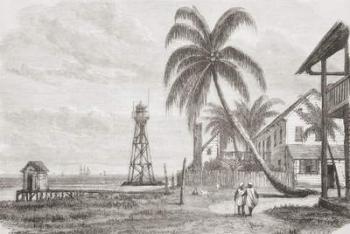 View of Colón, formerly known as Aspinwall, Panama, Central America in the mid 19th century. From L'Univers Illustre published 1866. | Obraz na stenu