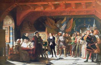 Francis de Bonnivard (1496-1570) the Prisoner of Chillon, brought before the Duke of Savoy in 1530, 1870 (oil on canvas) | Obraz na stenu