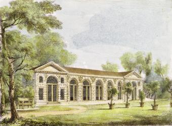 Orangery, Kew Gardens, plate 11 from 'Kew Gardens: A Series of Twenty-Four Drawings on Stone', engraved by Charles Hullmandel (1789-1850) published 1820 (hand-coloured litho) | Obraz na stenu