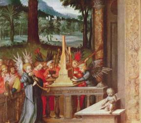 Virgin, Child and Saints (detail of angels playing the organ), 1519 (oil on oak) | Obraz na stenu