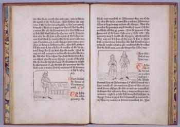 Plate C5v-C6r, from 'Hier begynneth the book callid the myrrour of the worlde' by William Caxton, 1481 (woodcut & letterpress) | Obraz na stenu