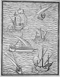 Vessels of Early Spanish Navigators, from 'The Narrative and Critical History of American', edited by Justin Winsor, London, 1886 (woodcut) | Obraz na stenu