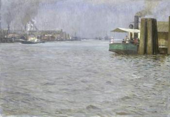 Sunday Atmosphere on the Elbe, St. Paul Landing Bridge, 1901 (oil on canvas) (see also 147984) | Obraz na stenu