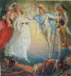 Oberon and Titania from 'A Midsummer Night's Dream' by William Shakespeare (1564-1616) 1806 (oil on paper mounted on board) | Obraz na stenu