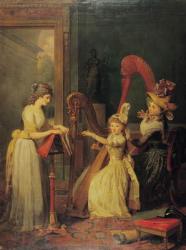 Harp lesson given by Madame de Genlis to Mademoiselle d'Orleans with Mademoiselle Pamela Turning the Pages, c.1842 (oil on canvas) | Obraz na stenu