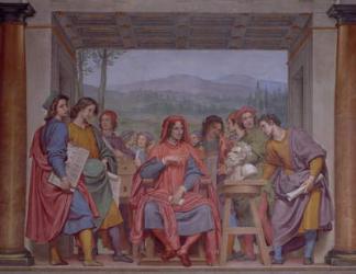 Lorenzo de' Medici (1449-92) surrounded by artists, admiring Michelangelo's 'Faun' (fresco) | Obraz na stenu