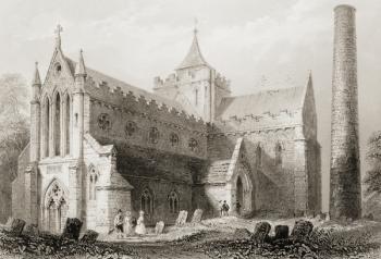 St. Canice's Cathedral, Kilkenny, County Kilkenny, Ireland, from 'Scenery and Antiquities of Ireland' by George Virtue, 1860s (engraving) | Obraz na stenu