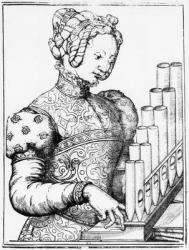 Young Woman Playing a Portative Organ (engraving) (b/w photo) | Obraz na stenu