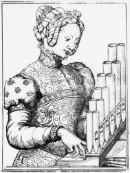 Young Woman Playing a Portative Organ (engraving) (b/w photo) | Obraz na stenu