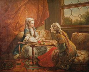 Madame de Pompadour in the role of fortuneteller (oil on canvas) | Obraz na stenu