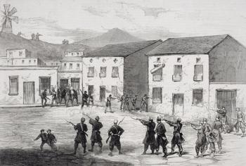 Carabiniers resisting the insurgents at Cartagena Murcia Province during the Third Carlist War, from 'The Illustrated London News', 4th October 1873 (litho) | Obraz na stenu