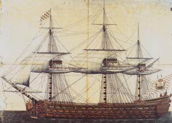 The Ship 'La Ville de Paris' launched at the port of Rochefort, 19th January 1760 (w/c on paper) | Obraz na stenu