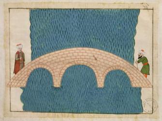 Ms. cicogna 1971, miniature from the 'Memorie Turchesche' depicting the Galata Bridge (pen & ink on paper) | Obraz na stenu